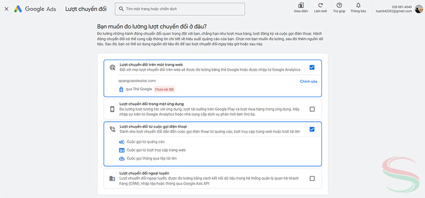 Cài đặt theo dõi chuyển đổi