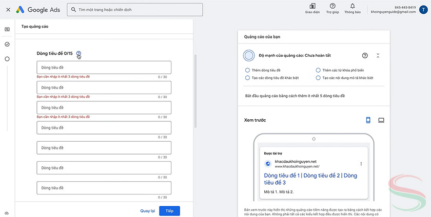 Nhập nội dung quảng cáo 