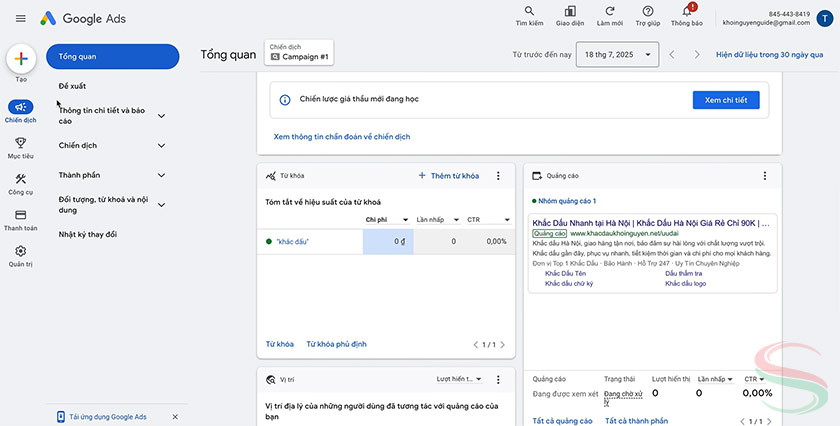 Trang tổng quan sau khi tạo chiến dịch