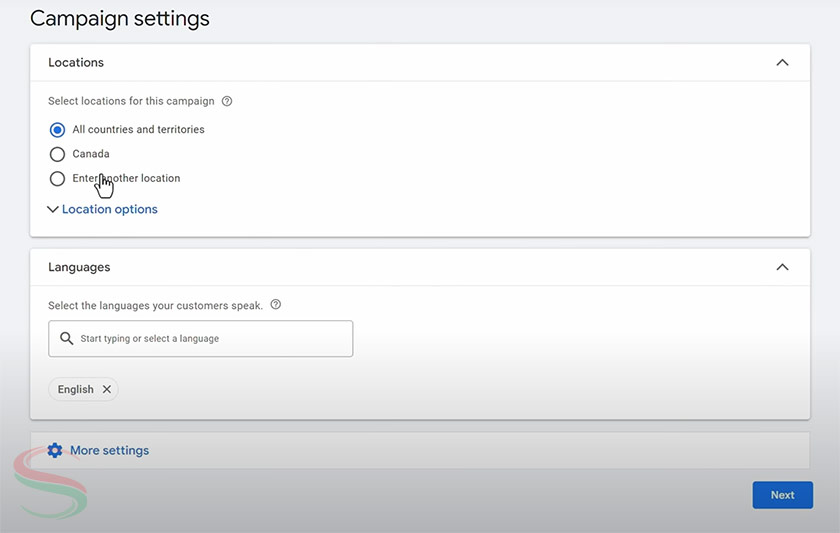 Cài đặt vị trí và ngôn ngữ cho chiến dịch