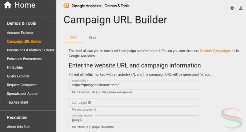 Công cụ Campaign URL Builder thuộc Google