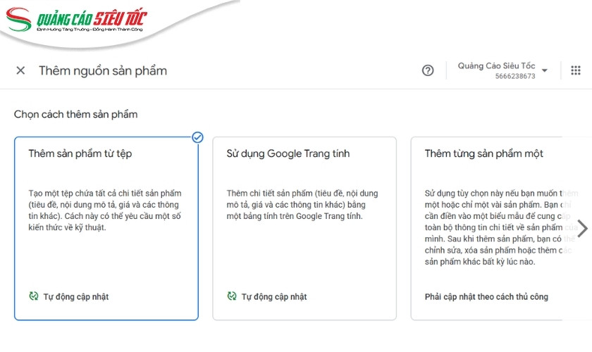Chọn phương thức thêm sản phẩm