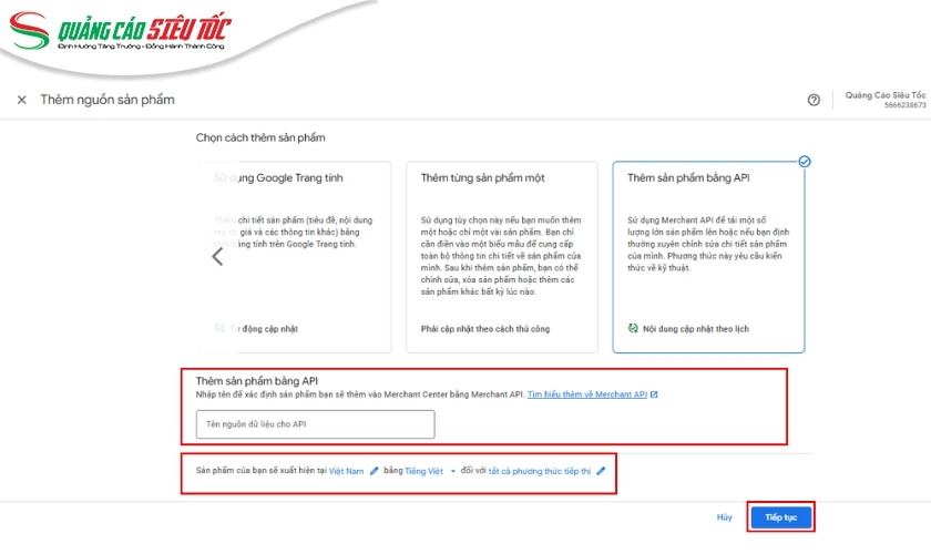 Sử dụng Content API for Shopping thêm sản phẩm