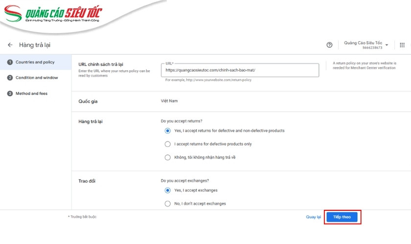 Tạo quy định hoàn hàng