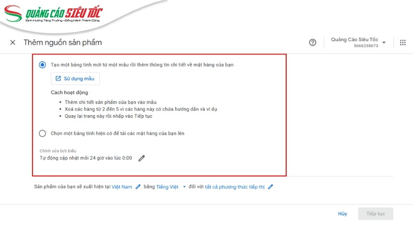 Thêm sản phẩm qua Google Sheets