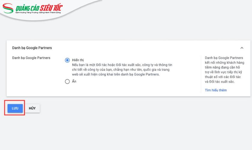 Hoàn thành quá trình Google Partner setup