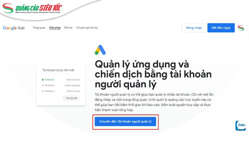 Mở tài khoản quản lý Google Ads