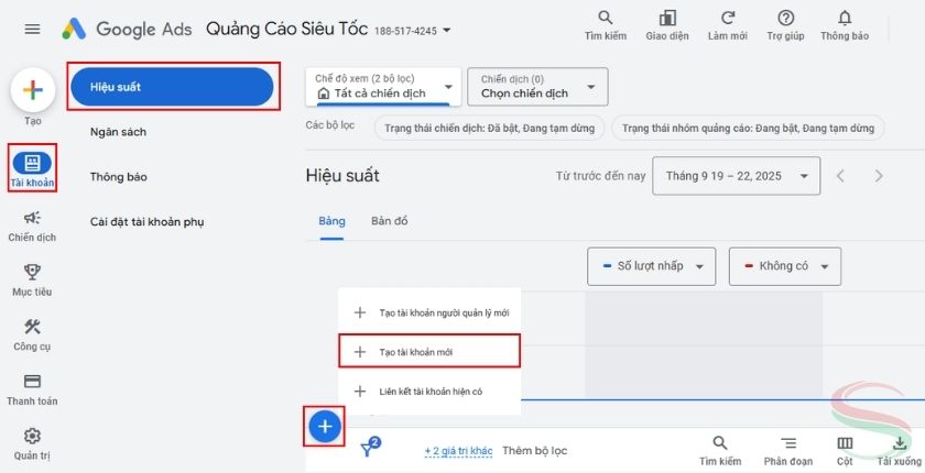 Mở tài khoản Google Ads mới trong My Client Center