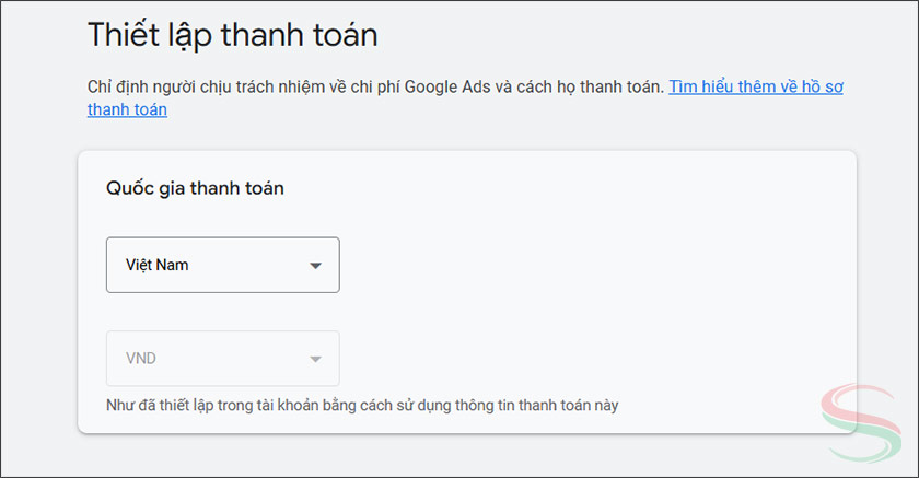Thiết lập khu vực thanh toán Thiết lập khu vực thanh toán