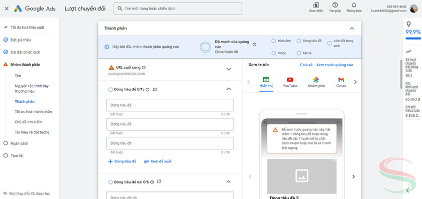 Thiết lập nhóm thành phần và nội dung quảng cáo Thiết lập nhóm thành phần và nội dung quảng cáo