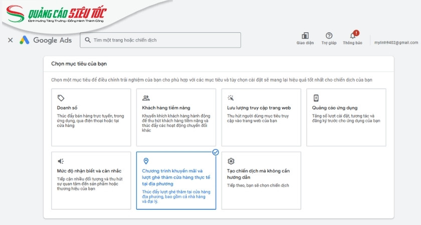 Cài đặt mục tiêu chiến dịch Google Maps Ads