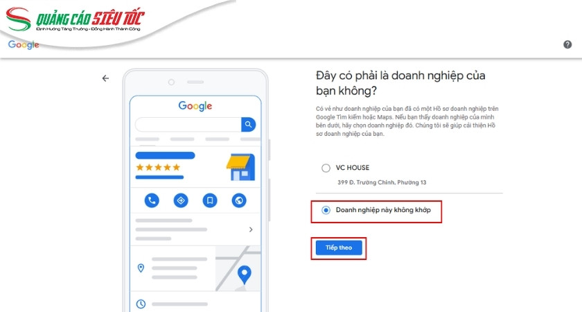 Chọn địa chỉ đăng ký