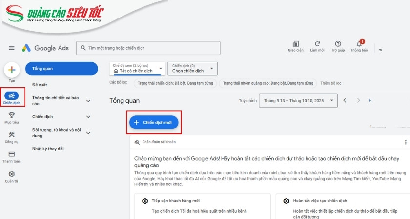 Khởi tạo chiến dịch quảng cáo Google Maps mới