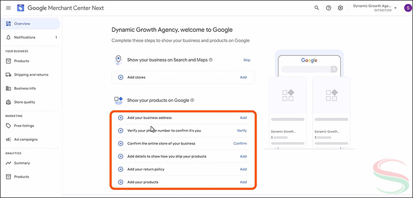 Thêm thông tin cho merchant center