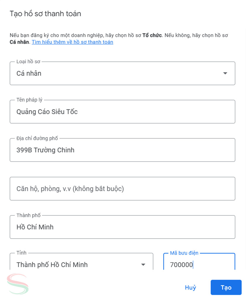 Điền các thông tin cần thiết Điền các thông tin cần thiết