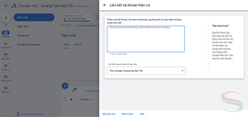 Nhập ID tài khoản cần liên kết Nhập ID tài khoản cần liên kết