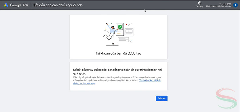 Tạo tài khoản Google Ads thành công Tạo tài khoản Google Ads thành công