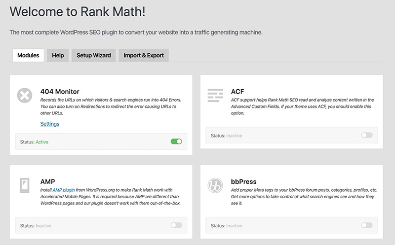 Giao diện người dùng của rank math