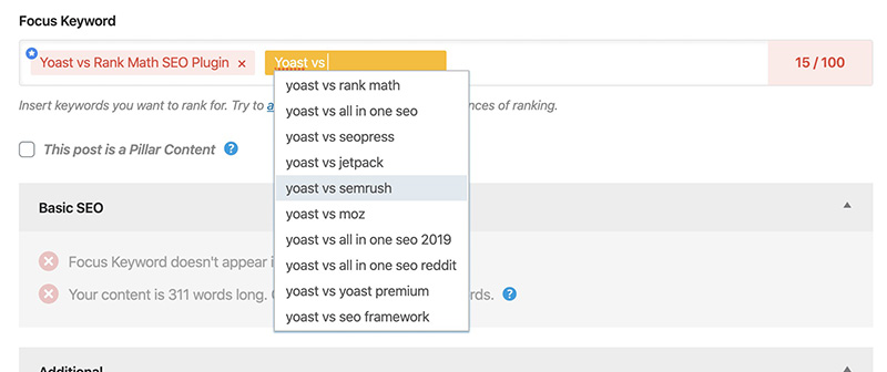 Thiết lập từ khóa Rank Math