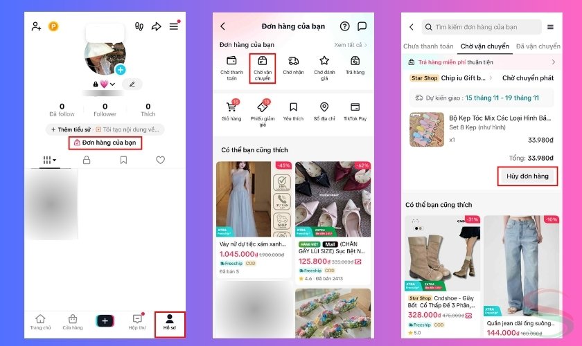 Cách hủy đơn hàng TikTok Shop trên điện thoại