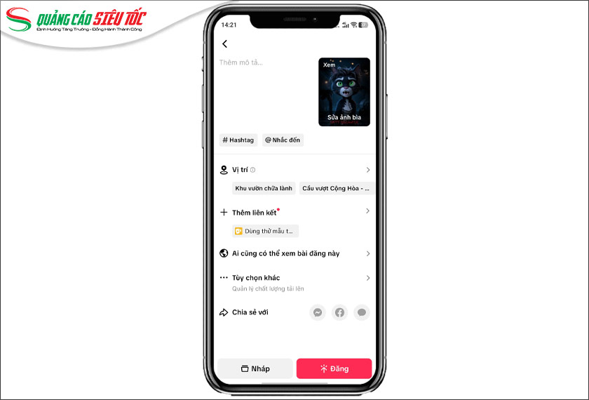 Thêm mô tả, vị trí và set quyền riêng tư