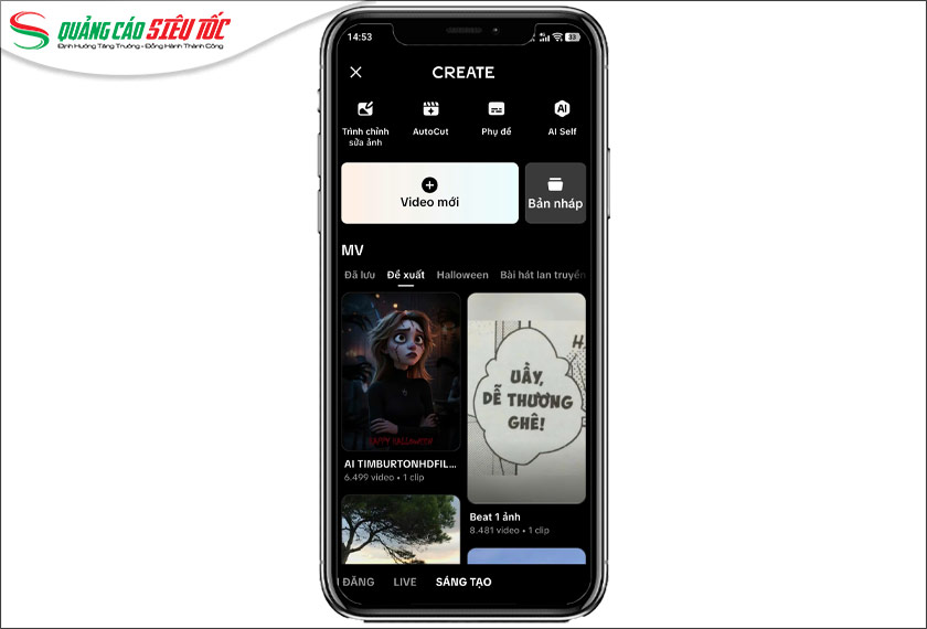 Chọn mục SÁNG TẠO