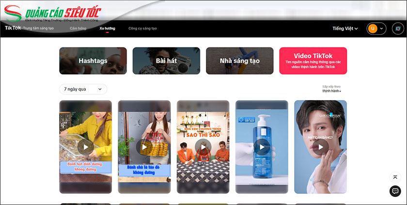 Tìm trend TikTok qua Creatve Center