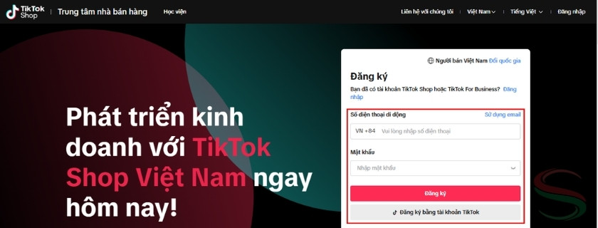 Tạo tài khoản TikTok Shop Seller Center