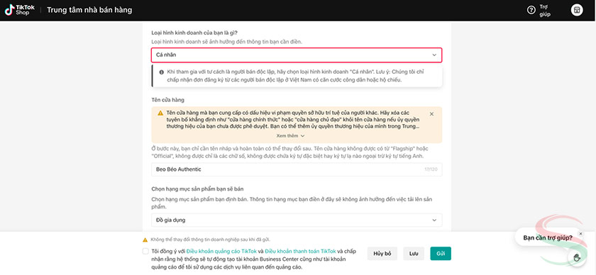 Đăng ký mở TikTok Shop cá nhân