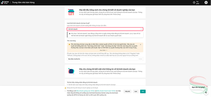 Đăng ký mở TikTok Shop cho Hộ kinh doanh