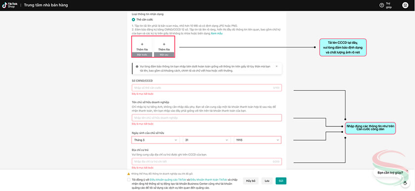 Gửi ảnh CCCD và cung cấp thông tin cá nhân