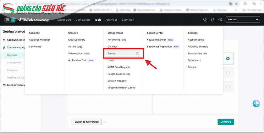 Vào mục Tool và chọn Event