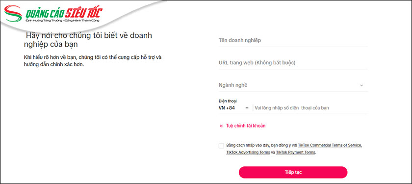 Điền thông tin tài khoản quảng cáo Điền thông tin tài khoản quảng cáo