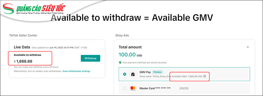 Cài đặt thanh toán GMV thành công