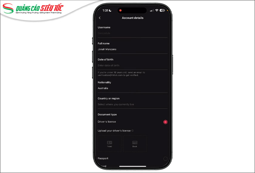 Điền thông tin tài khoản Điền thông tin tài khoản