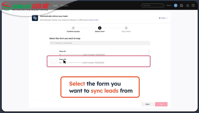  Chọn form để thu thập thông tin từ leads