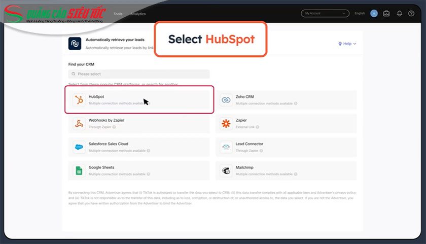 Chọn nền tảng cần liên kết