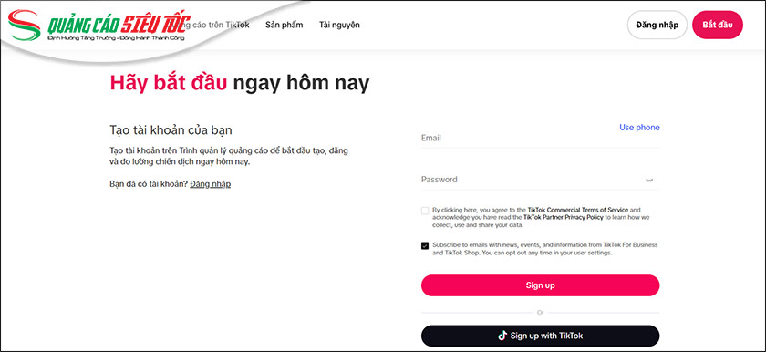 Đăng ký tài khoản TikTok Business