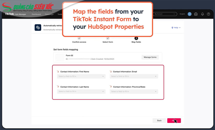 Điền các thông tin cần thiết cho leads form