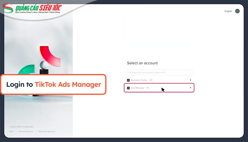 Đăng nhập vào TikTok Ads Manager