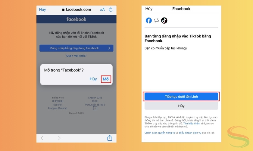 Đăng nhập tài khoản trên TikTok với Facebook