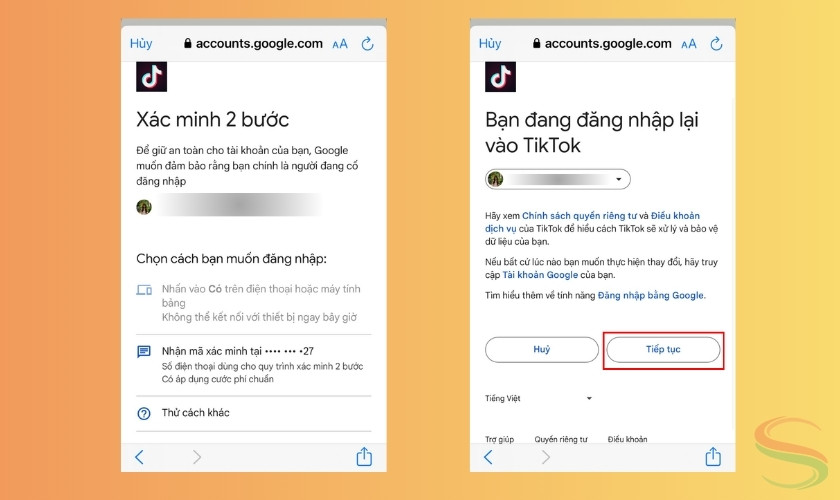 Đăng nhập TikTok bằng Google