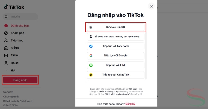 Đăng nhập TikTok trên máy tính bằng QR code