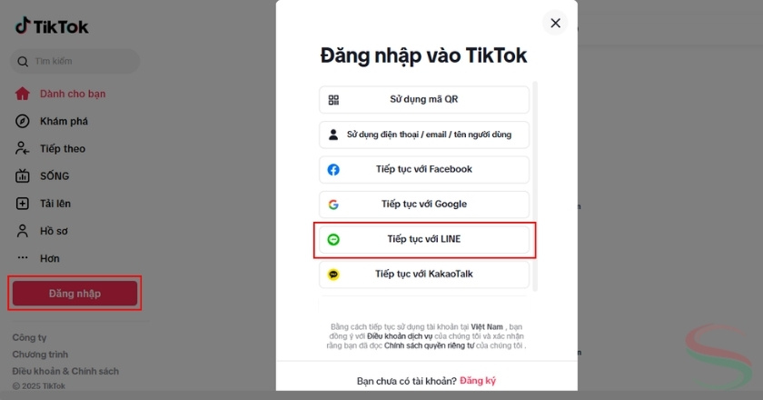 Đăng nhập TikTok trên máy tính với ứng dụng LINE
