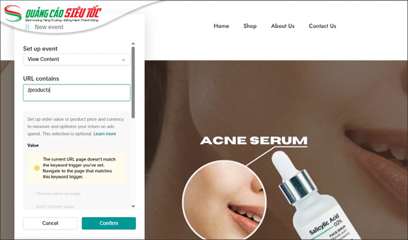 Thiết lập trigger cho các event