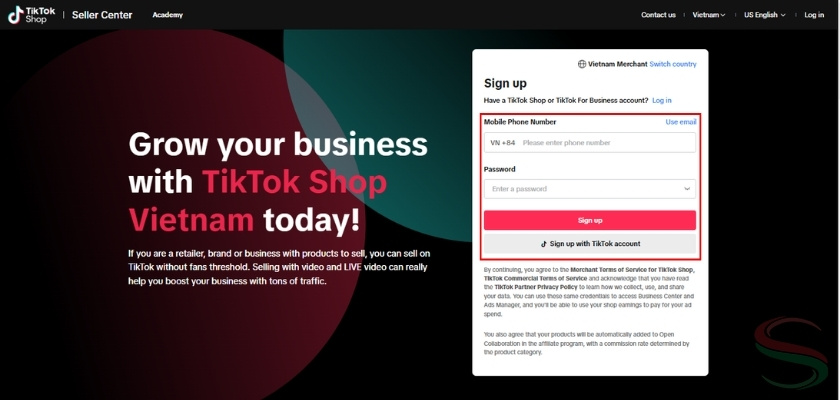 Khởi tạo tài khoản TikTok Shop dành cho người bán