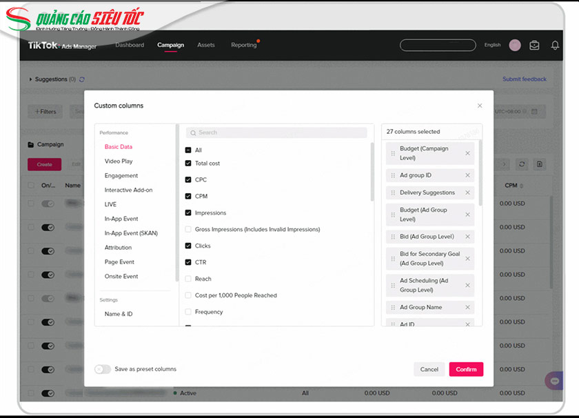 Mục chiến dịch trong trình quản lý quảng cáo TikTok Mục chiến dịch trong trình quản lý quảng cáo TikTok