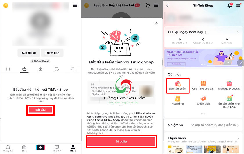 Vào mục TikTok Shop chọn bắt đầu