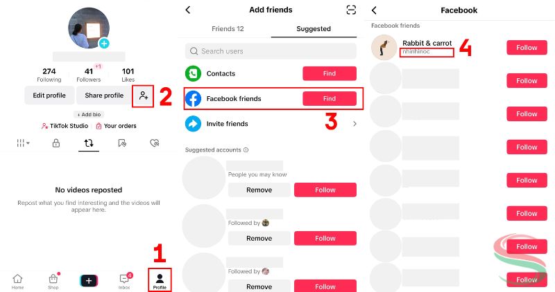 Cách tìm ID TikTok bạn bè từ Facebook