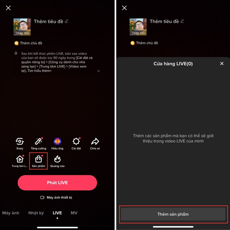 Cách tạo giỏ hàng trên Live TikTok